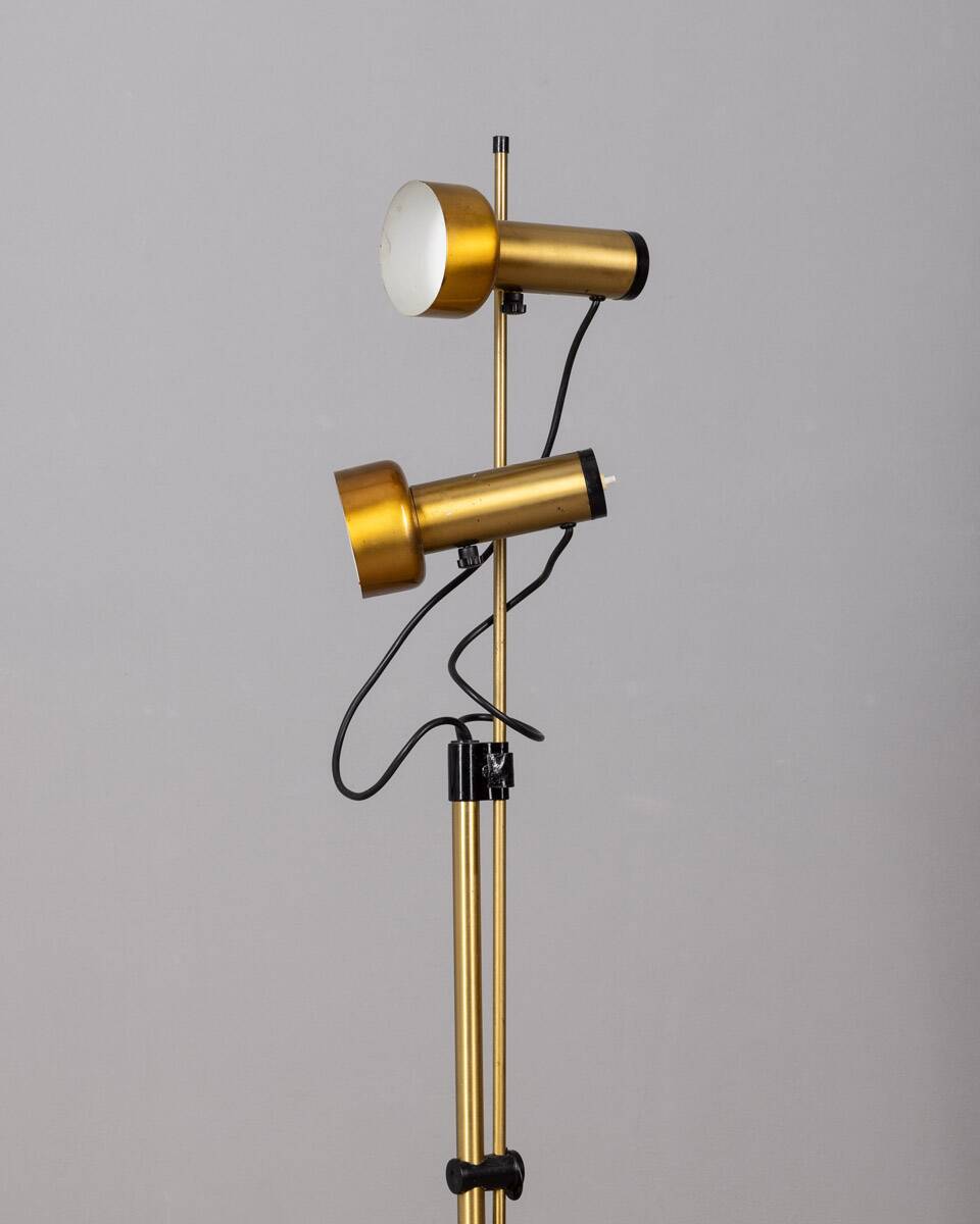 Vintage 70s golden brass floor lamp with two lights italian design