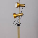 Lampadaire vintage années 70 en laiton doré à deux lumières design italien
