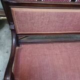 Ancienne banquette style Louis XVI en bois massif avec assise et dossier tissés