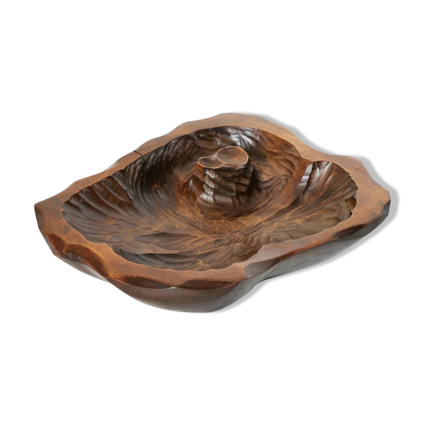 Brutalist dish in vintage gougé wood