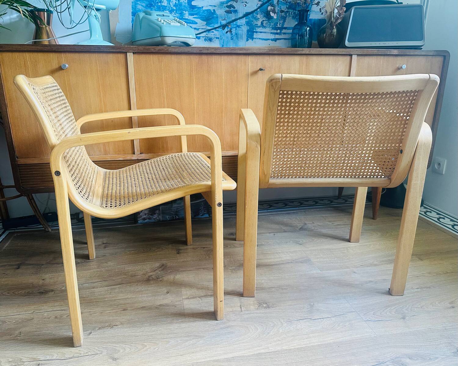 Chaises Olivo Pietro 70' cannage et bois