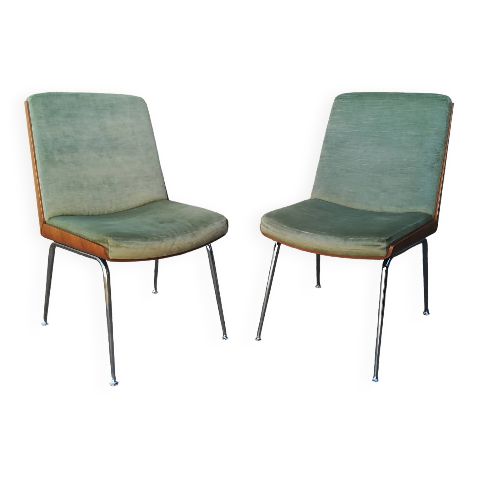 Shell chairs and green fabric