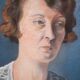 Portrait painted woman signed in oval frame, wall frame, wood frame and painted stucco, vintage frame