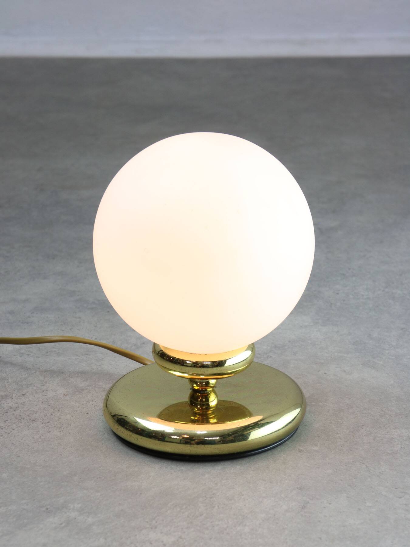 Vintage Golden Italian Metal and Opaline Table Lamp, 80s