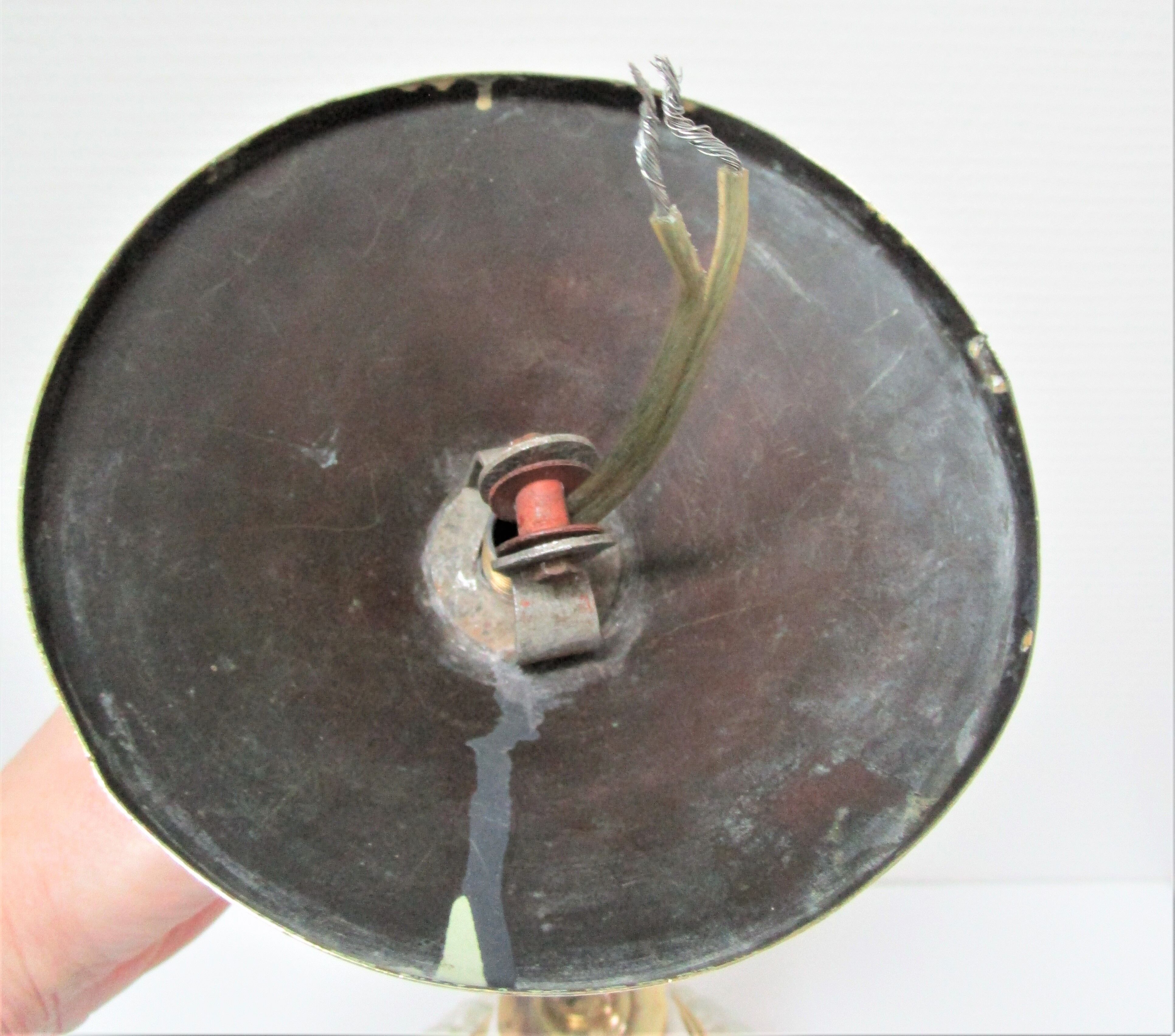 Holophane glass suspension and vintage patinated brass