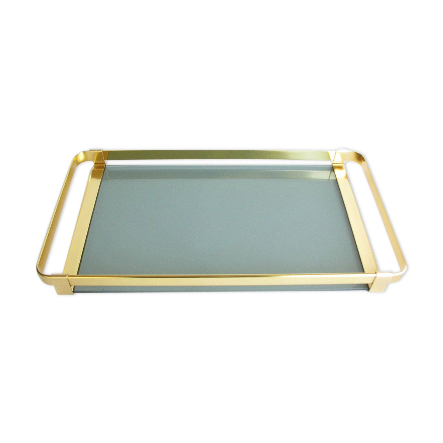 Plateau de service en laiton italien vintage et verre fumé par MB Italie.