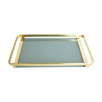 Vintage Italian brass and smoked glass serving tray by MB Italy.