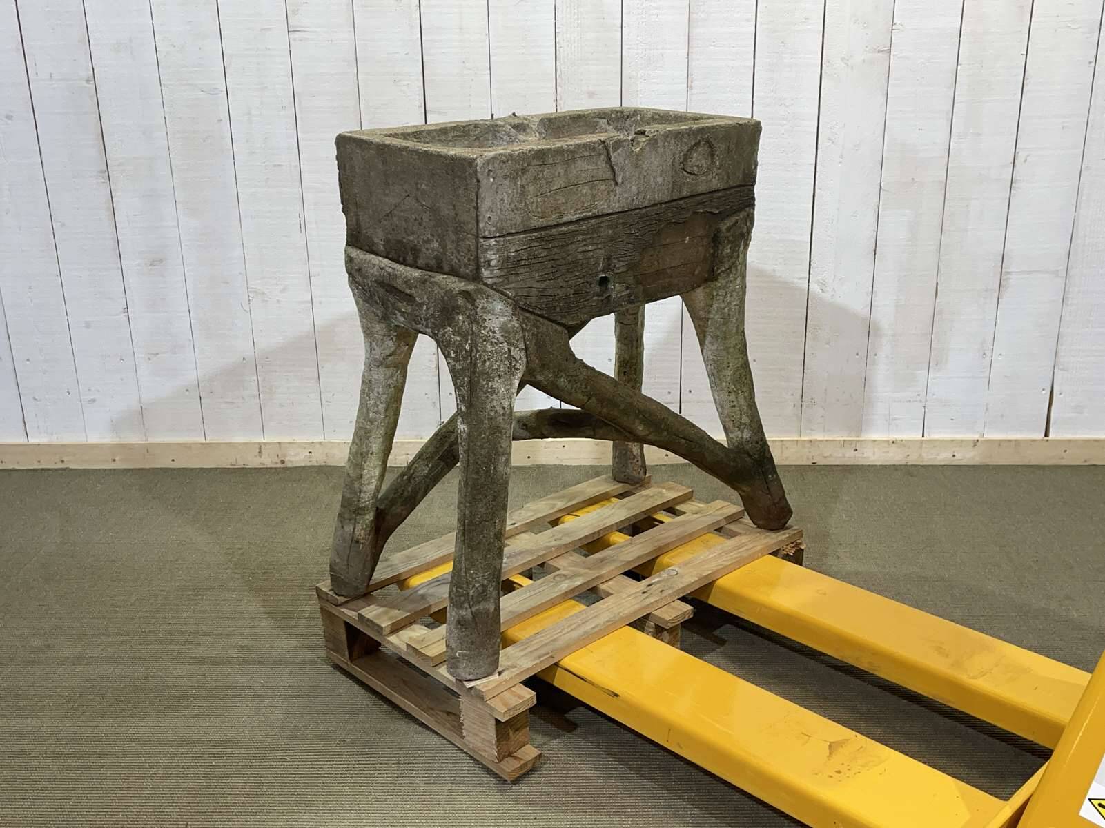 1950s faux wood cement planter, old water mill