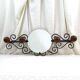 Porte-manteau mural vintage avec 4 crochets, miroir rond et cadre en fer forgé noir, meuble d'entrée rétro des années 1960, France