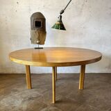 Large round vintage ash coffee table by Alvar Aalto, model "H-Legs"
