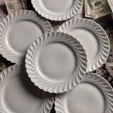 Set of 6 antique twisted white porcelain plates, a beautiful timeless classic.
