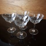 4 vintage cocktail glasses engraved with flower pattern, 50s