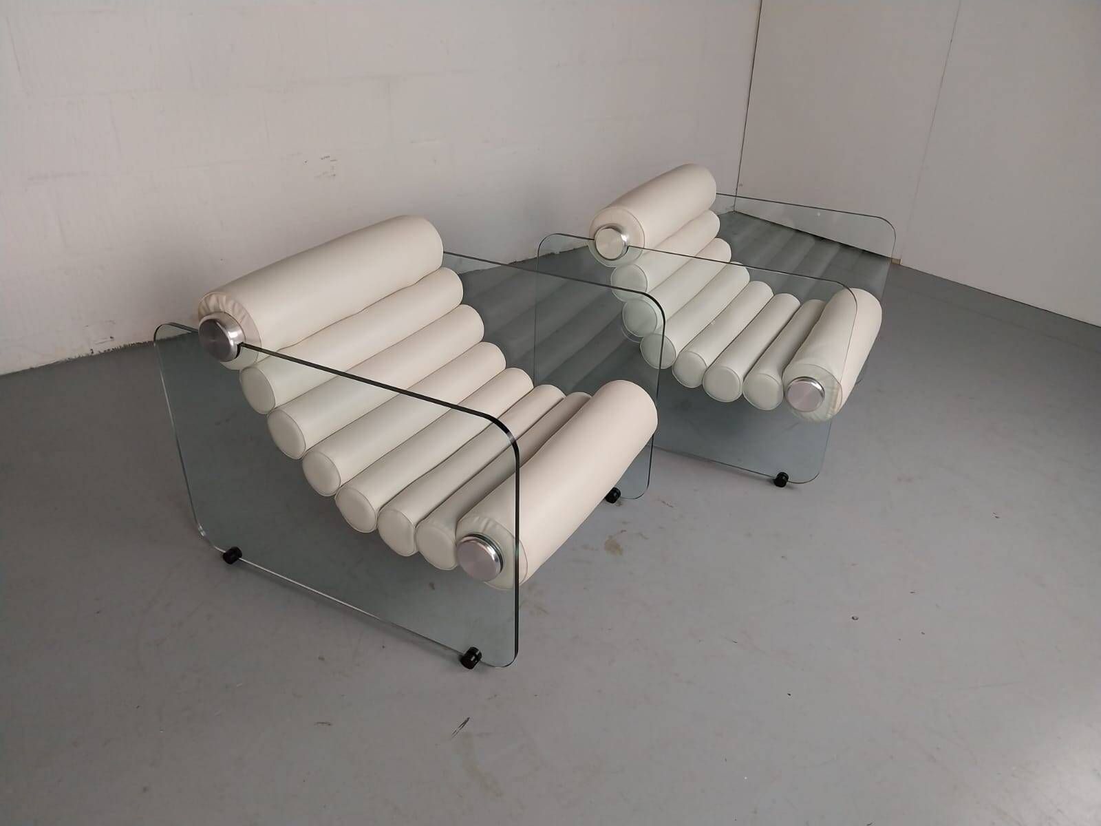 Hyaline leather and glass armchair by Fabio Lenci for Stendig Italy 1960s