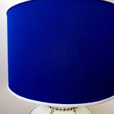 Longwy earthenware lamp and Klein blue lampshade