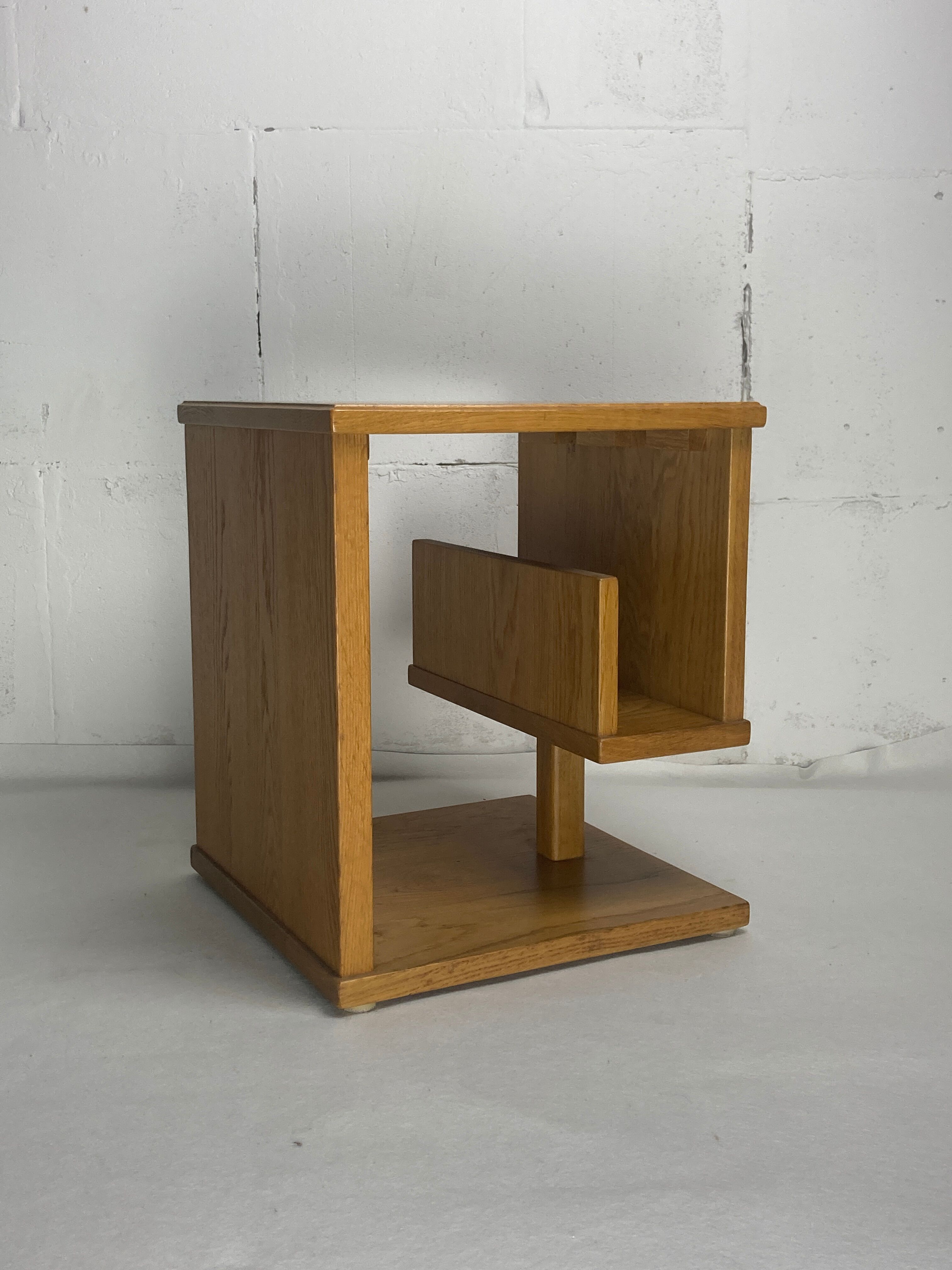 Dutch architectural blonde oak side table, 1980s