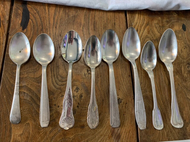8 tablespoons in silver metal including a monogram christofle art deco