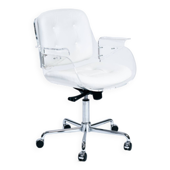 Chaise de bureau Bauhaus Tecta en cuir transparent et blanc par Walter Konecke, 1959