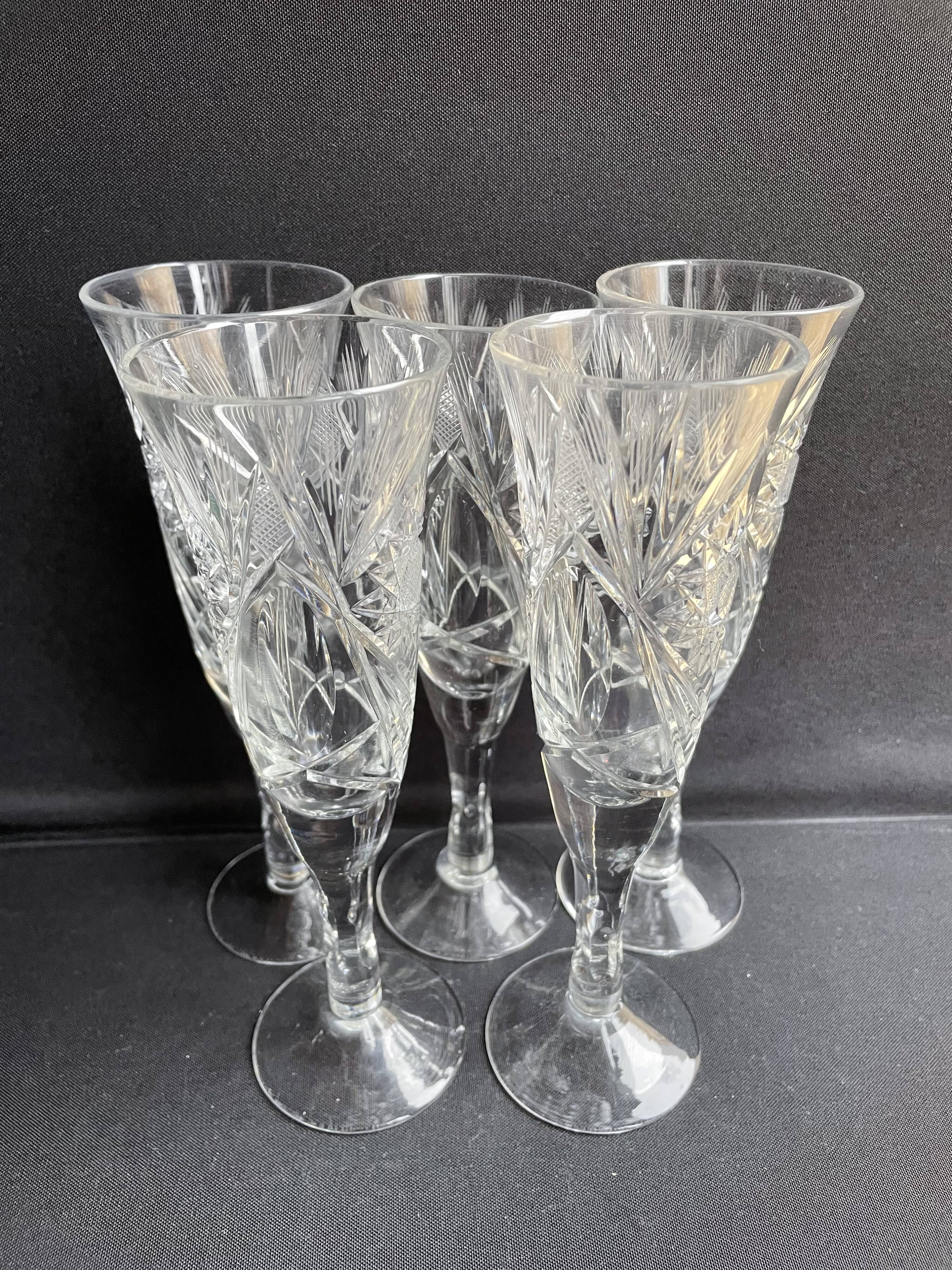 Champagne flutes, cut crystal, bohemian