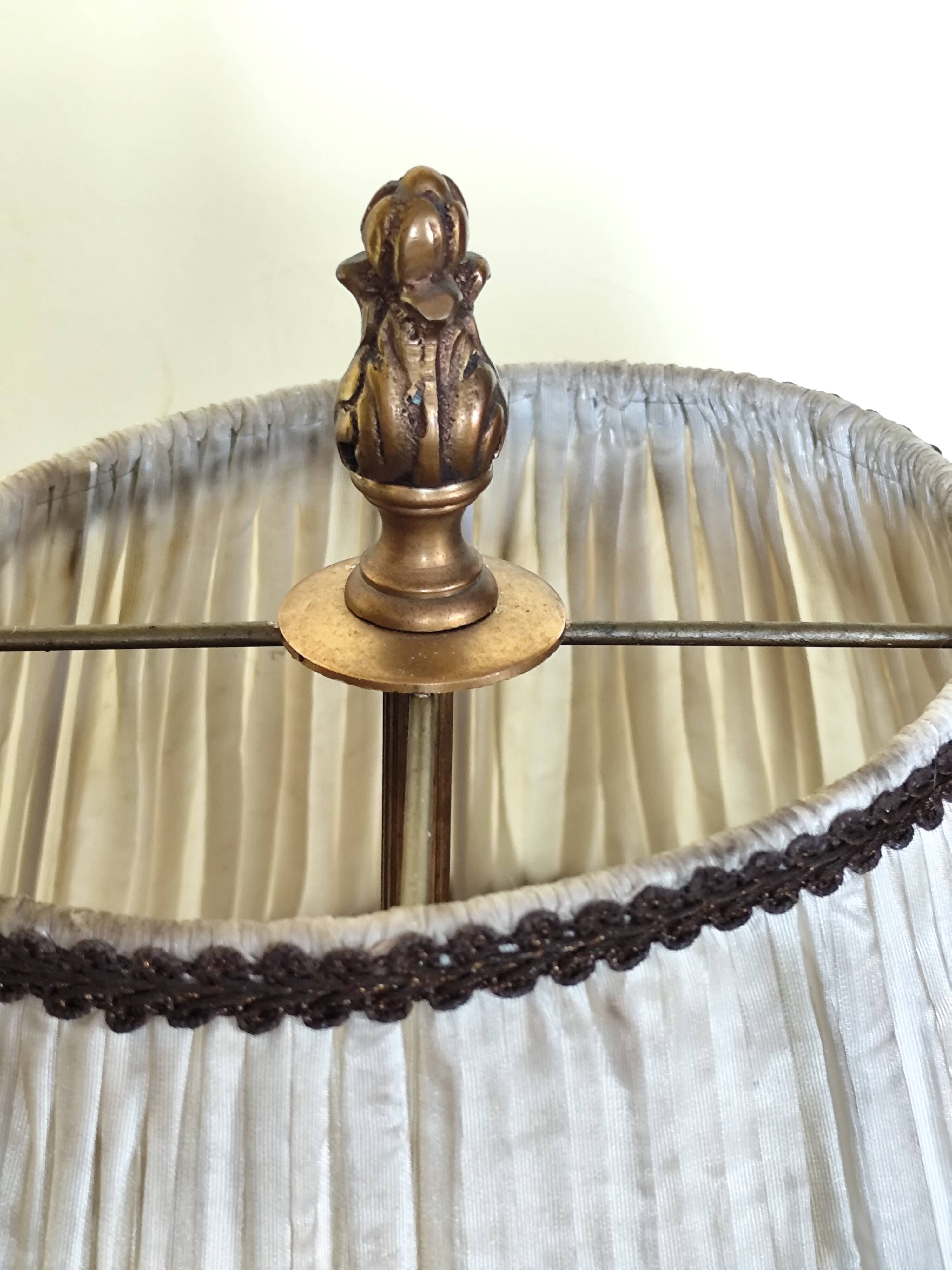 bronze bouillotte lamp with 2 lights and fabric shade