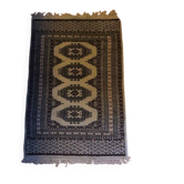 Vintage rug with oriental and geometric patterns, fringes, 63 × 90 cm
