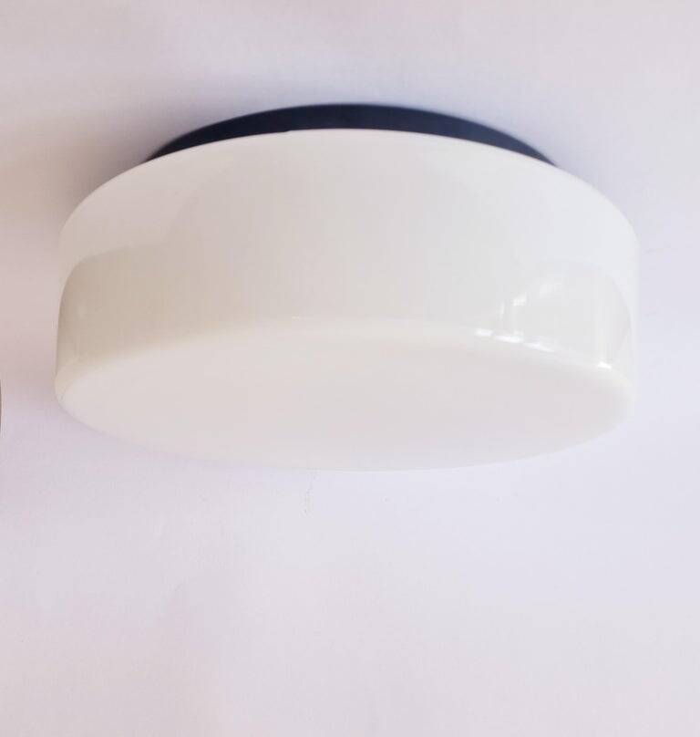 Large Midcentury Flush Mount Milk Glass, RZB Leuchten, Germany, 1970s