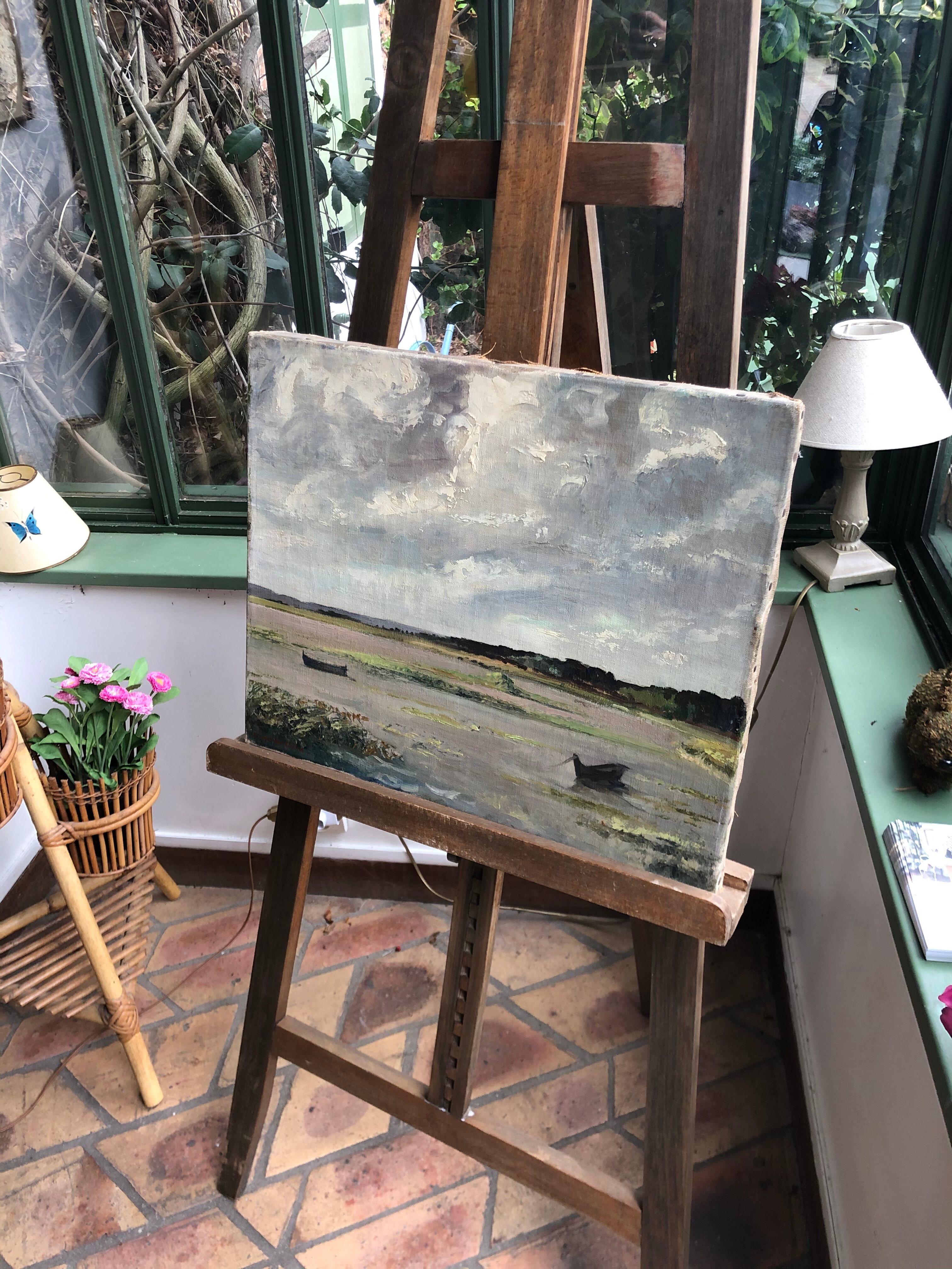 Oil on canvas landscape at Low Tide