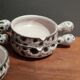 Set of 8 individual poelons/cassolettes, fat lava, stamped Vallauris