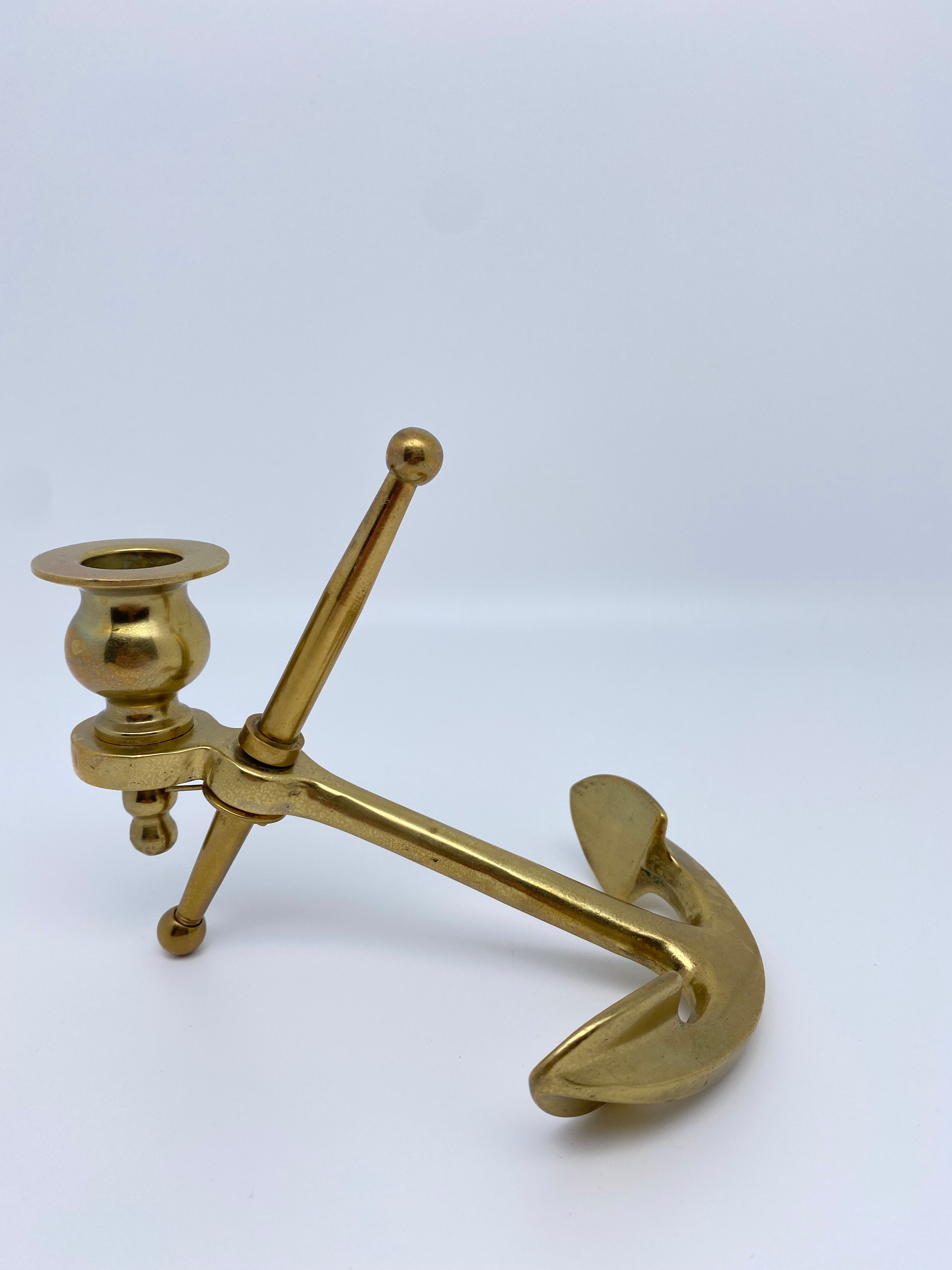 Vintage brass marine anchor candlestick