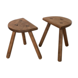 Set of 2 wooden tripod stools