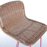 Italian set of 3 bar stools with cane and metal by Cidue, 1980s