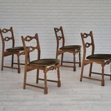 1970s, set of 4 Danish dining chairs, original condition, oak wood, furniture velour.