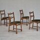 Années 1970, ensemble de 4 chaises de salle à manger danoises, état d'origine, bois de chêne, meuble velours.