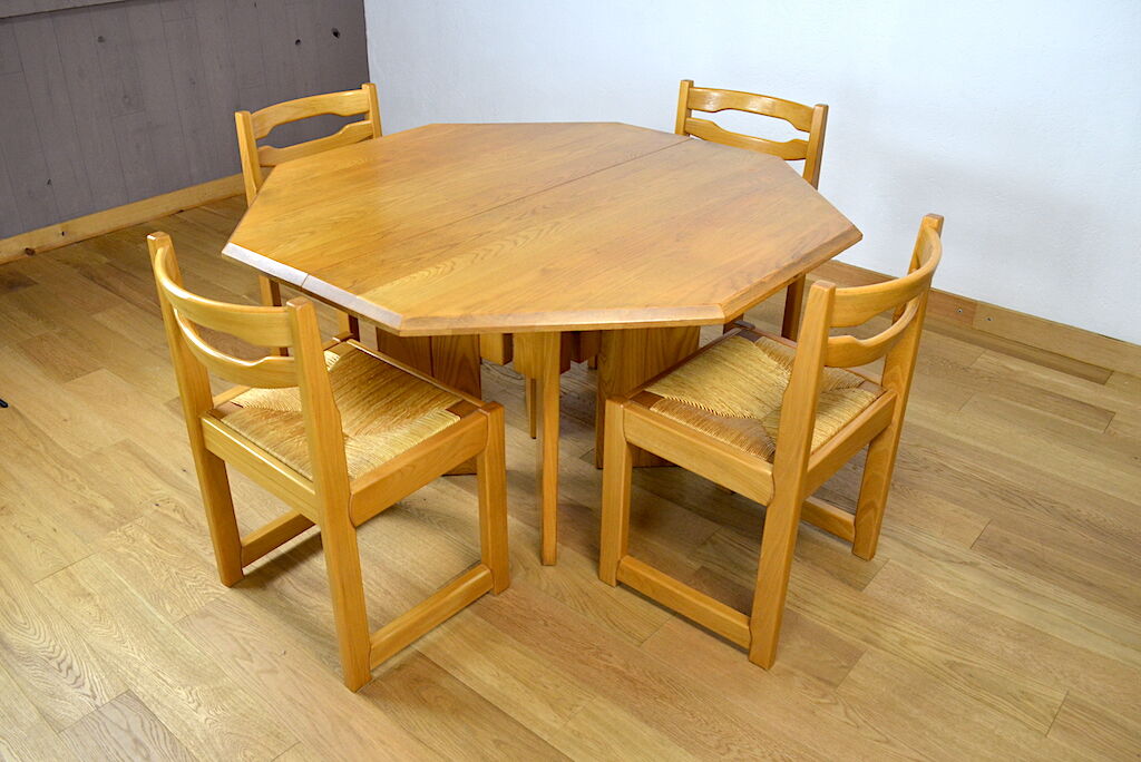 Table de repas en orme vintage Maison Regain, 1980