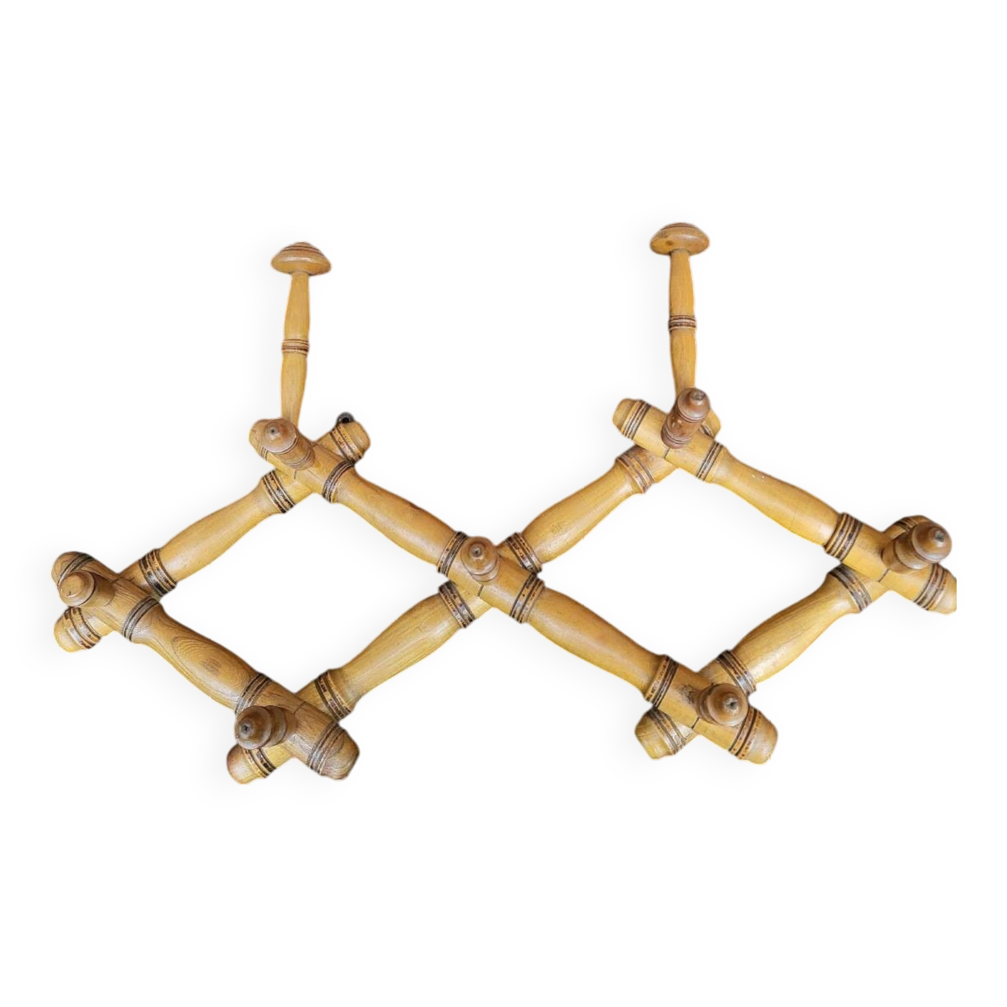 Antique extendable wall coat rack, accordion, 9 hooks.