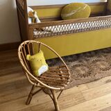 Vintage rattan and wood baby bed
