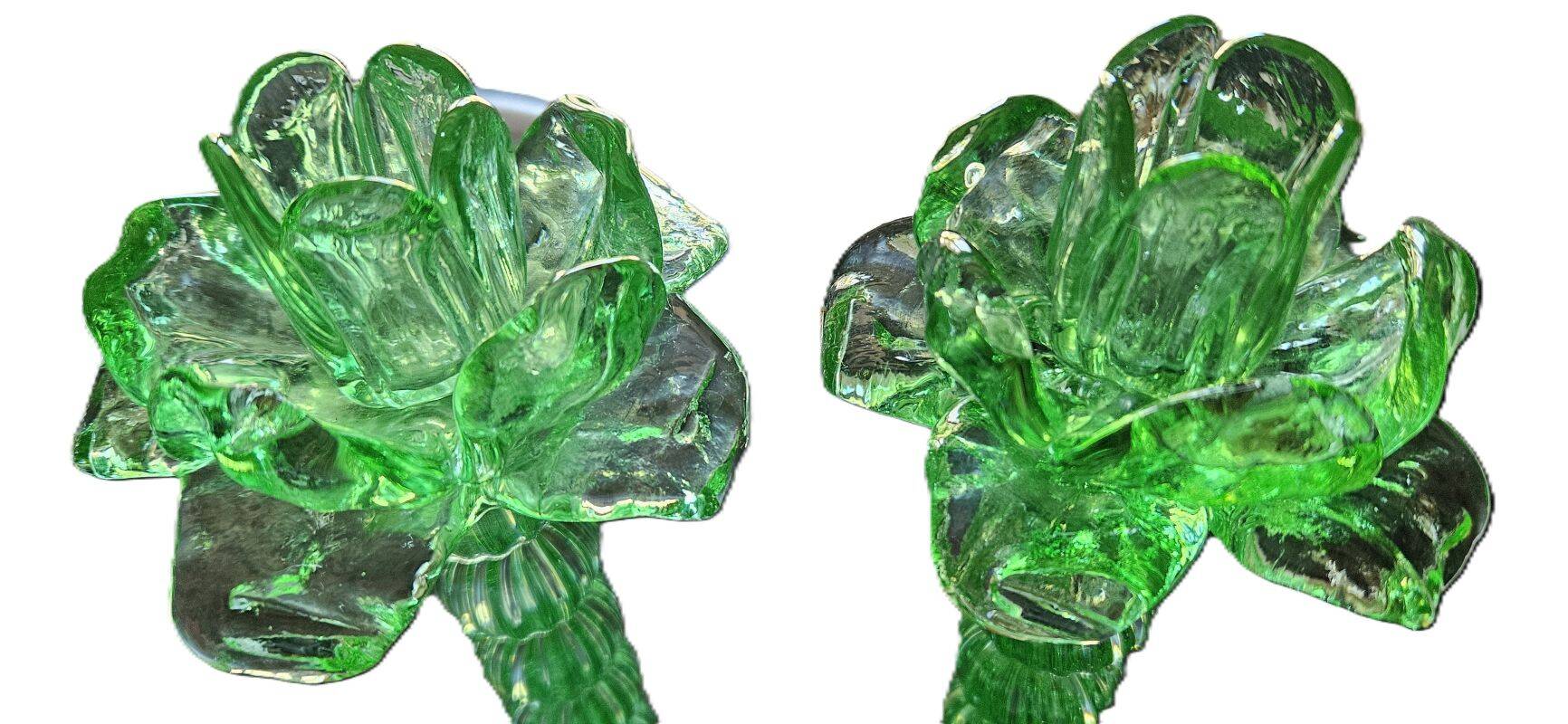 Broste Copenhagen - Pair of Large Green Blown Glass Candlesticks
