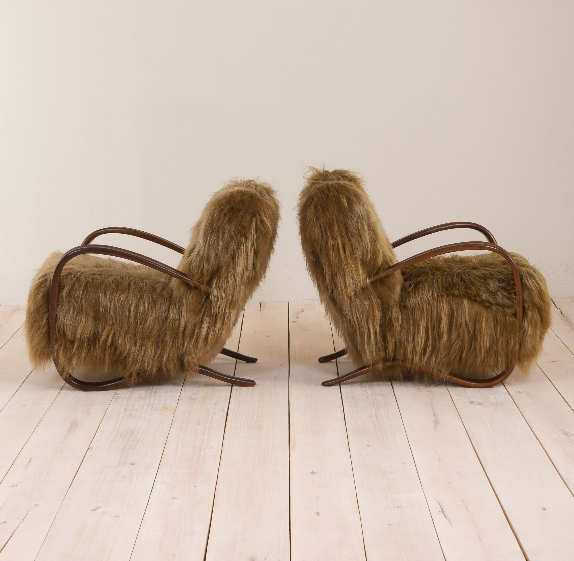 Halabala 269 lounge chair in long hair sheepskin