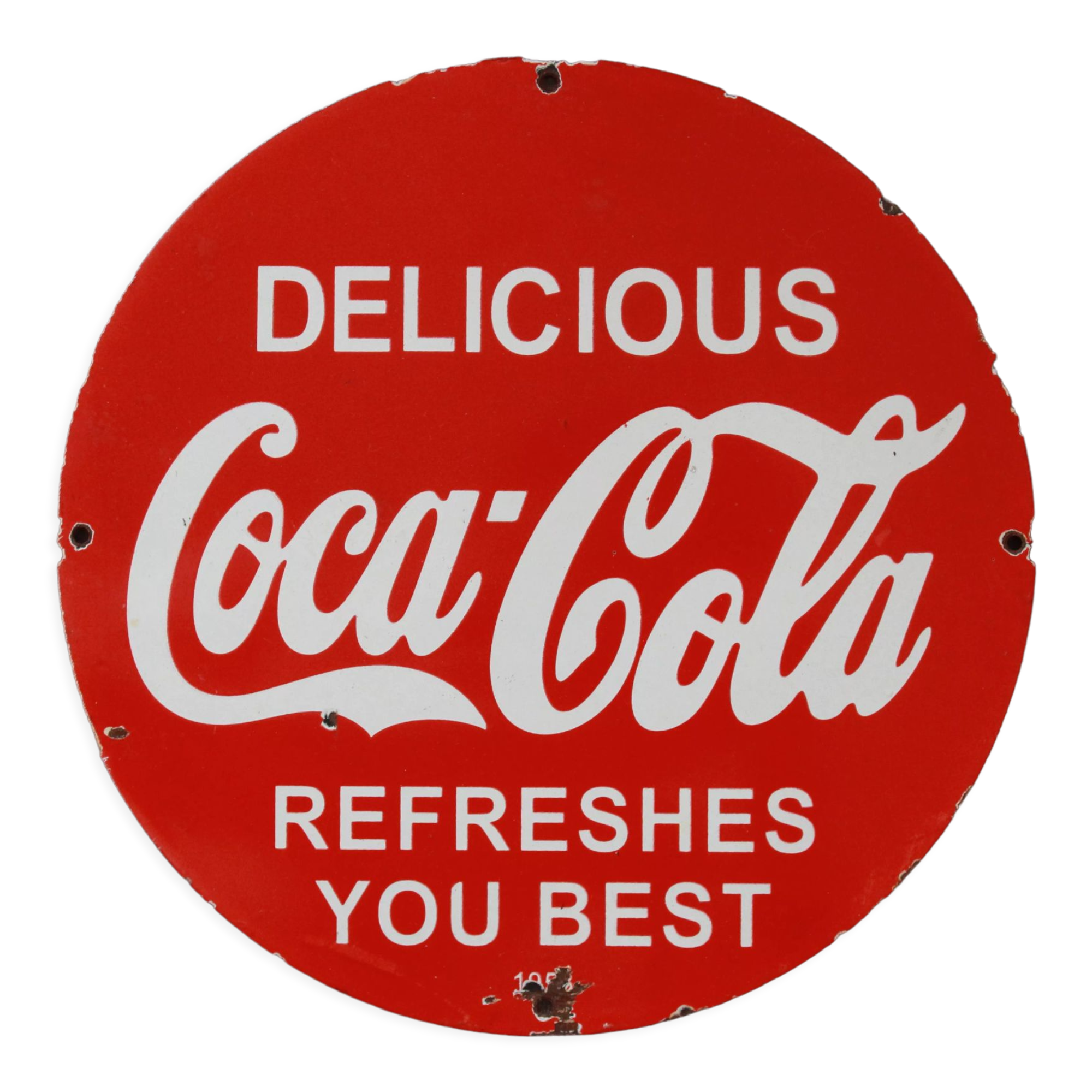 Coca-Cola enamelled ad "Delicious Coca-Cola Refreshes You Best" 1950's USA