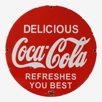 Coca-Cola enamelled ad "Delicious Coca-Cola Refreshes You Best" 1950's USA