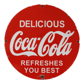 Coca-Cola enamelled ad "Delicious Coca-Cola Refreshes You Best" 1950's USA