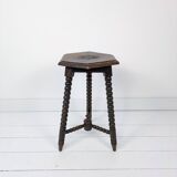 Vintage Table d'Appoint Tripode Polygone Sculpté à la main Tourné en bois massif Travail manuel Grün