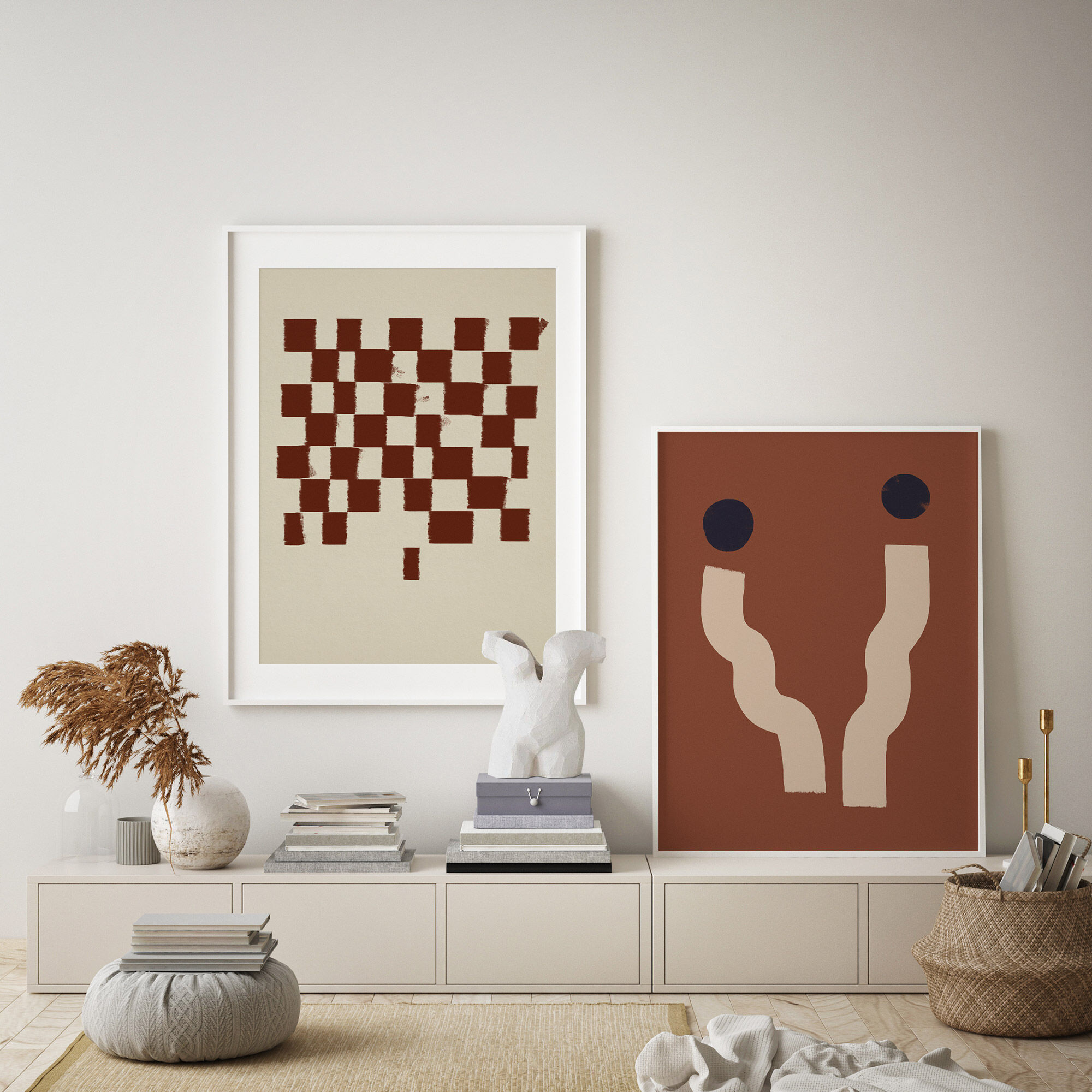 Pair of prints, checkered wall art set of two, 50x70cm