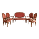 Louis XVI living room set: sofa and 4 armchairs in wood and pink velvet.