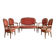 Louis XVI living room set: sofa and 4 armchairs in wood and pink velvet.