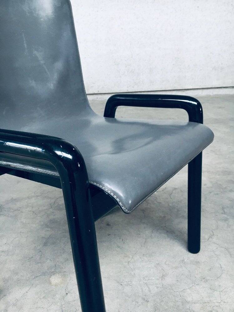 Postmodern Leather Dining Chairs, Italy, 1980s, Set of 4