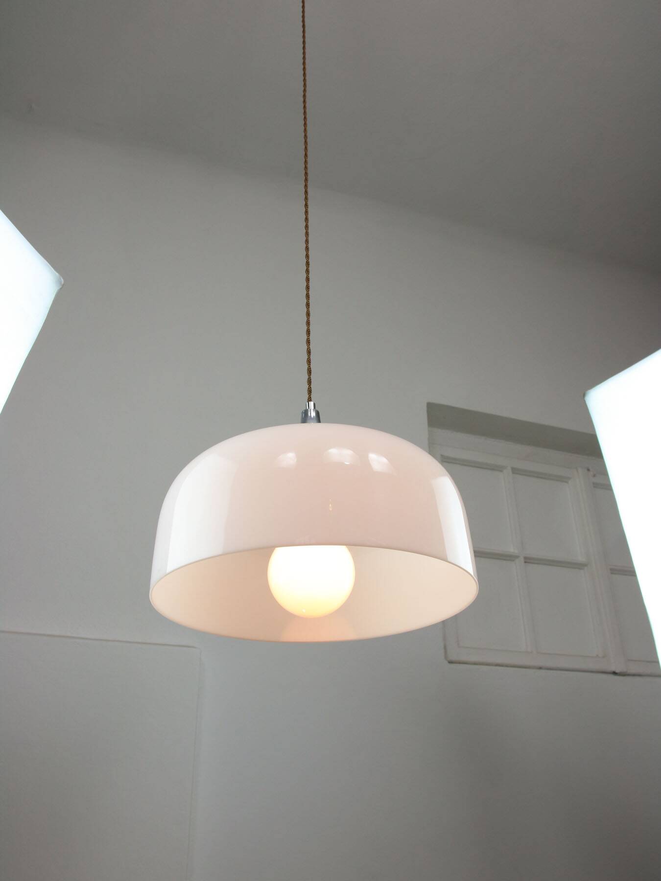 Space Age White Pendant Lamp from Guzzini, 1960s