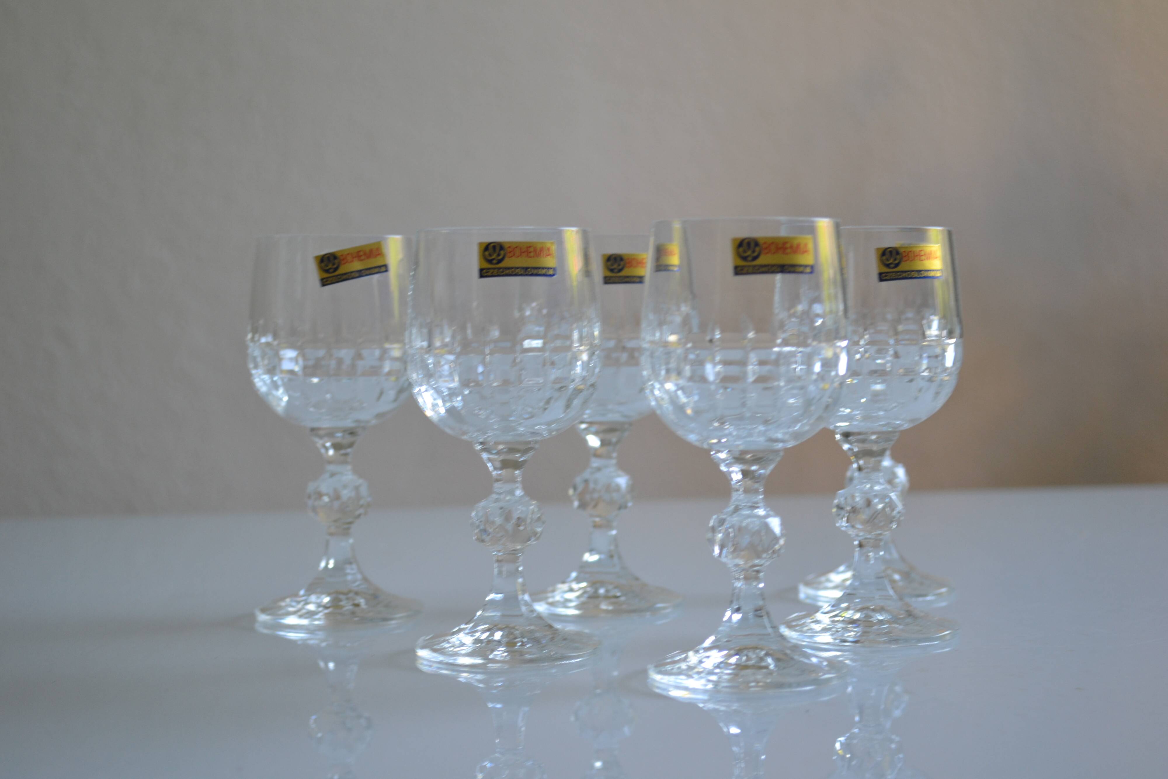 6 port glasses in Bohemian crystal Czechoslovakia