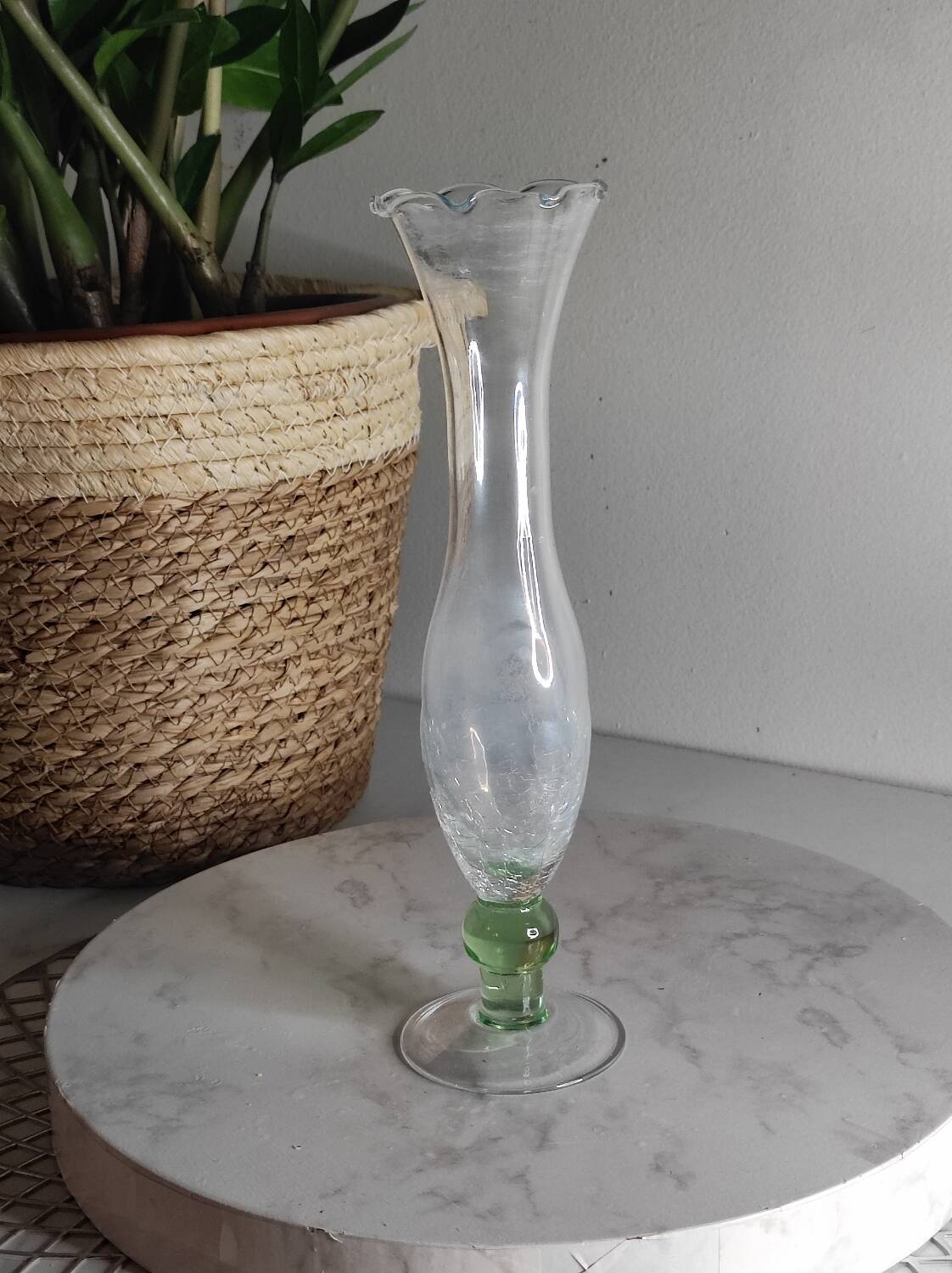 Crackle glass tulip vase