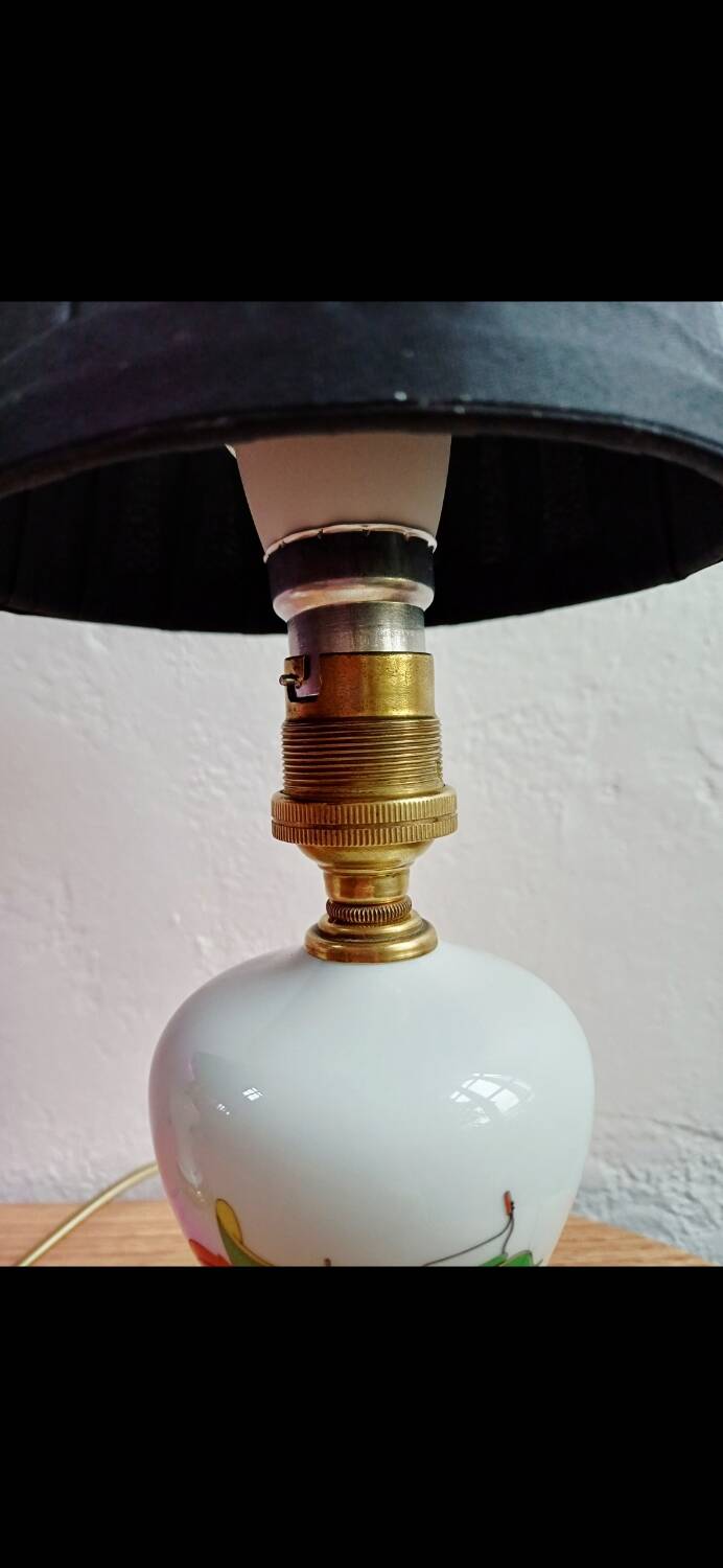 Pair of mid-century porcelain brass bedside lamps, 50s/60s