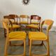 Set of 7 Baumann sled chairs in wood and mustard yellow fabric, 1960s